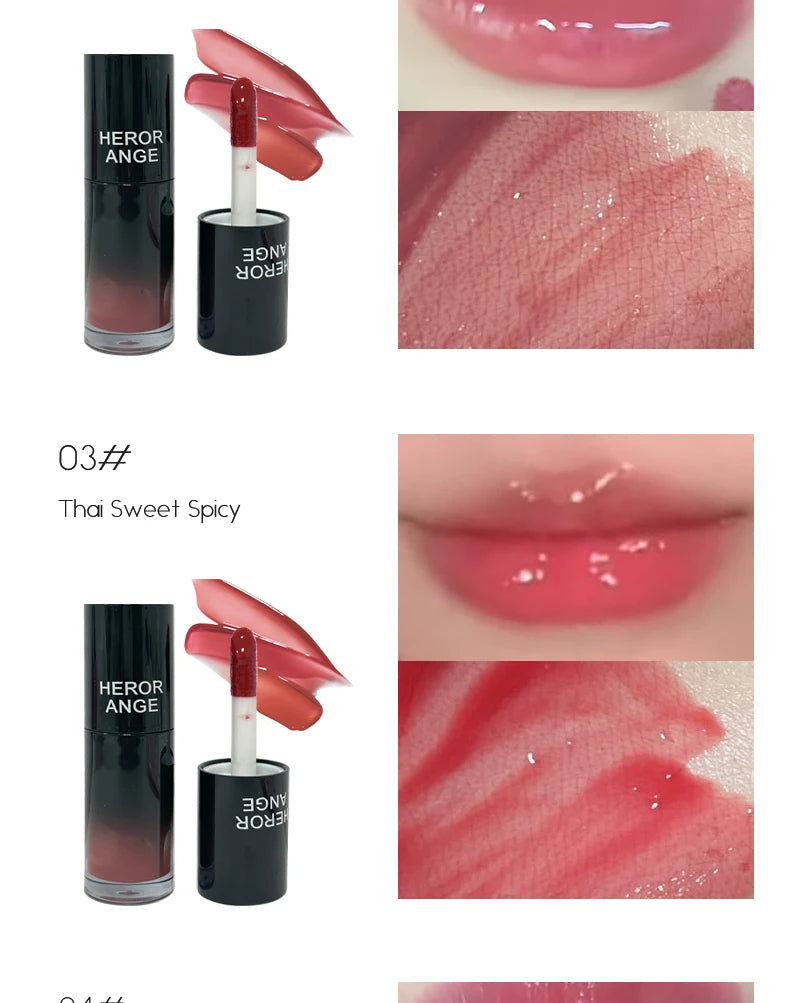 HERORANGE Color-Cooling Shimmering Lip Gloss Hydrating Silky Long-Lasting Color-Dyeing Clear Watery Mirror Lip Glaze
