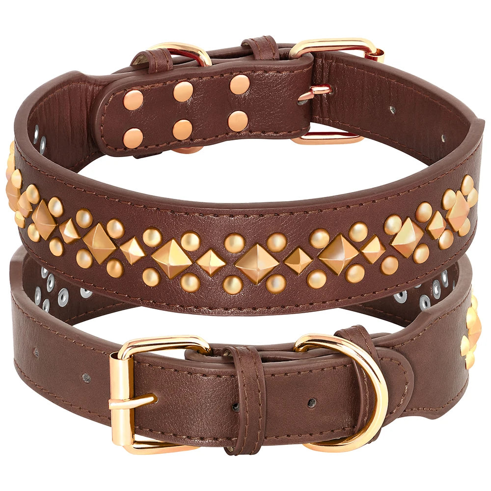 Studded Leather Dog Collar Soft PU Leather Dog Collars Cool Rivet Studded Pet Collar for Medium Large Dogs French Bulldog XL