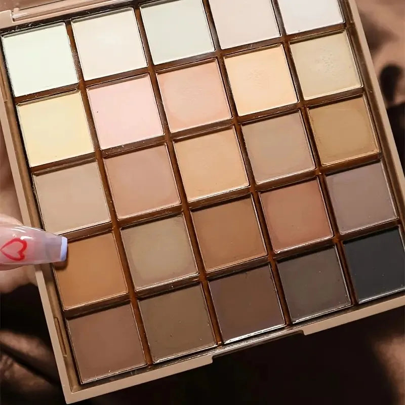 25 Shades Matte Finish Eyeshadow Palette, Neutral Grey Brown Earth Tones, Matte & Shimmer Finishes For Versatile Makeup Looks
