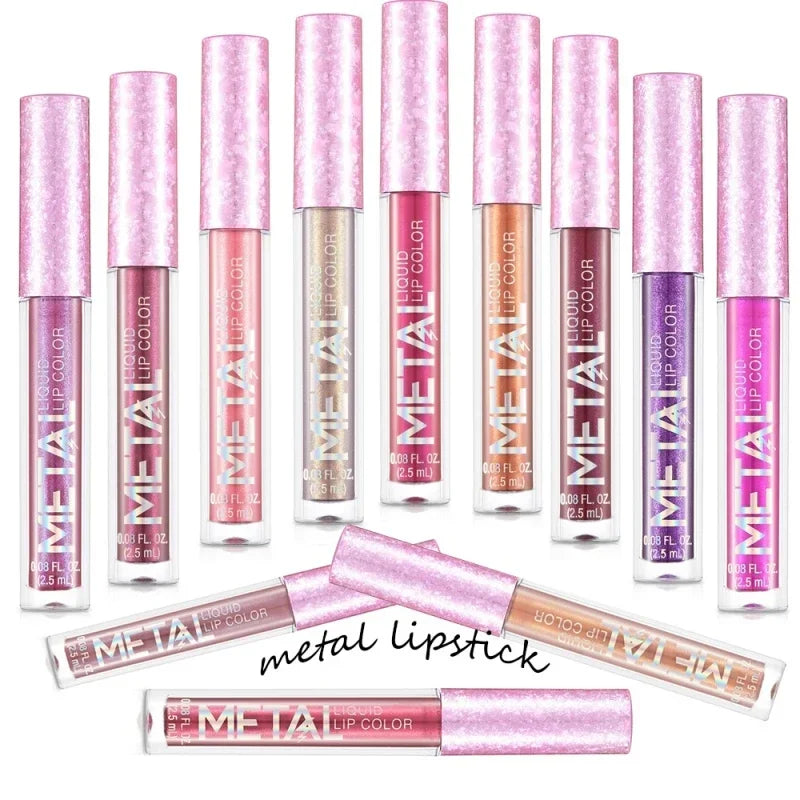 Waterproof Pearl Matte Lipstick Long Lasting Non-Stick Cup Lip Glaze Shimmer Glitter Metallic Lip Gloss Lips Makeup Cosmetics