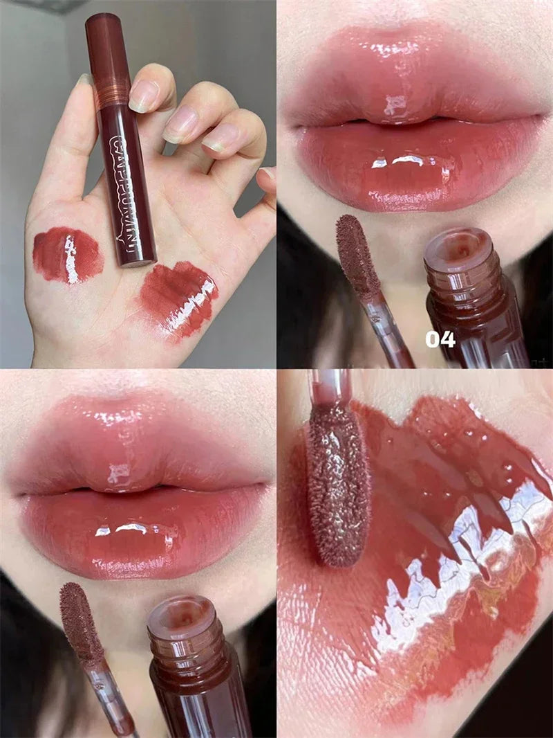 Punk Dark Brown Mirror Water Lip Gloss Red Lip Glaze Transparent Glass Lip Oil Waterproof Liquid Lipstick Clear Tint Makeup New