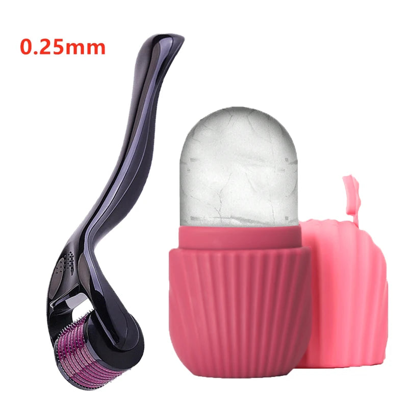 Ice facial roller tool skin care beauty two-piece set suitable for skin beard 0.25mm needle micro facial roller tool