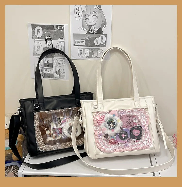 Womens Shoulder Bag Leather Sweet Lolita Jk Elegant Cute Casual Ita Bag Japanese Style Transparent Fashion Handbag
