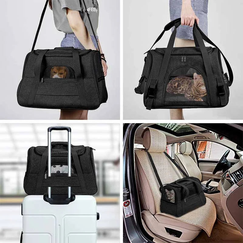 Soft-Sided Pet Travel Carrier , Mesh Breathable Carrier Bags for Cats Dogs Comfort Foldable Handbag Pet Transport Bag