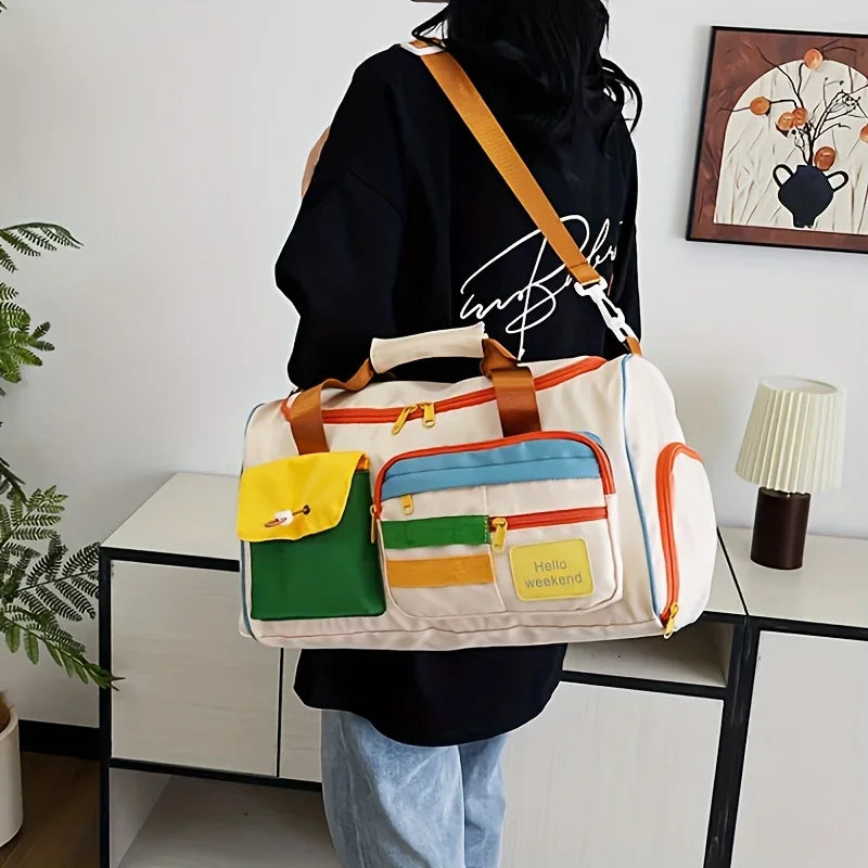 Large Capacity Oxford Fabric Gym Duffel Bag with Shoe Compartment & Adjustable Shoulder Straps, Multi-Pocket Travel Bag