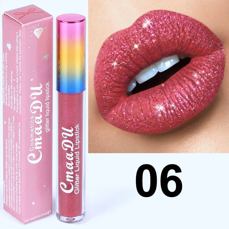 Pearlescent Diamond Lip Gloss Nude Candy Metal Glitter Liquid Lipstick Lips Moisturizer Cosmetics Metallic Shine Lipgloss