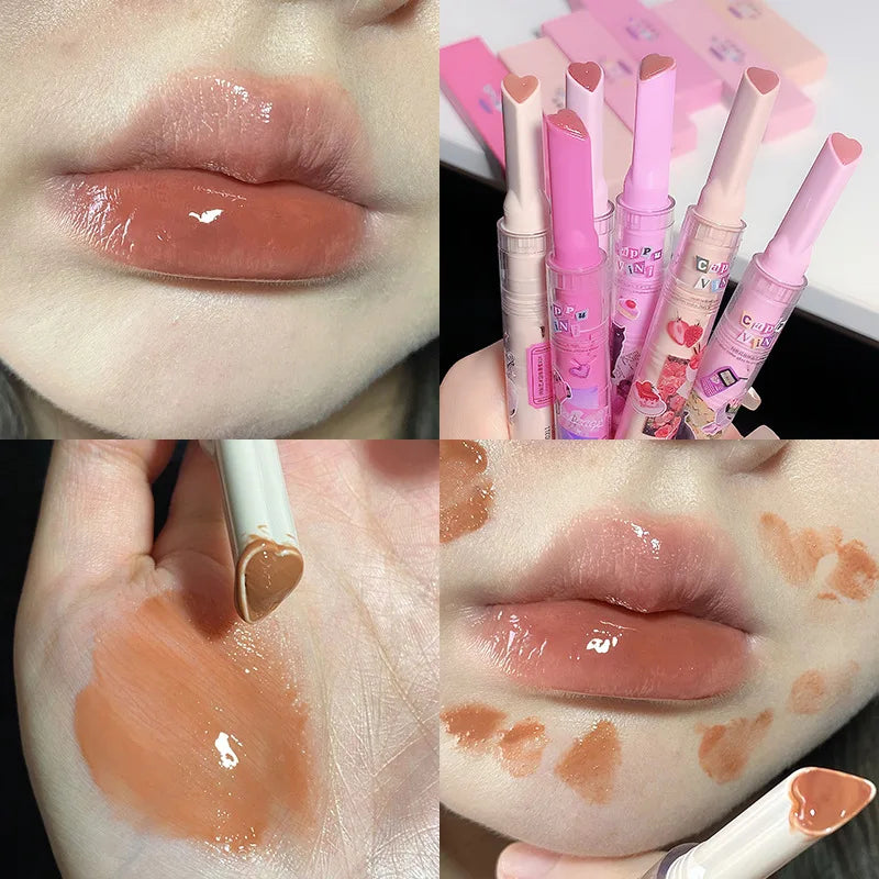 CAPPUVINI Love Shape Lipstick Flower Jelly Water Lip Gloss Clear Light Hydrating Lip Tint Non-stick Cup Korea Cosmetic