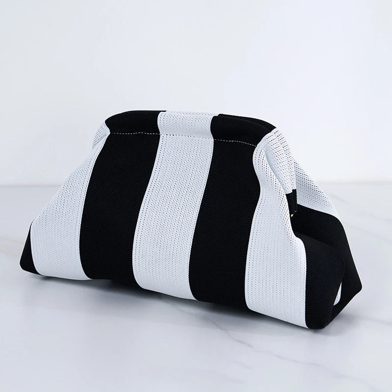 Women's Striped Beach Clutch Bag Versatile Small Woven Crochet Handbags Purses Knitting Dumpling Clutch Casual Bag