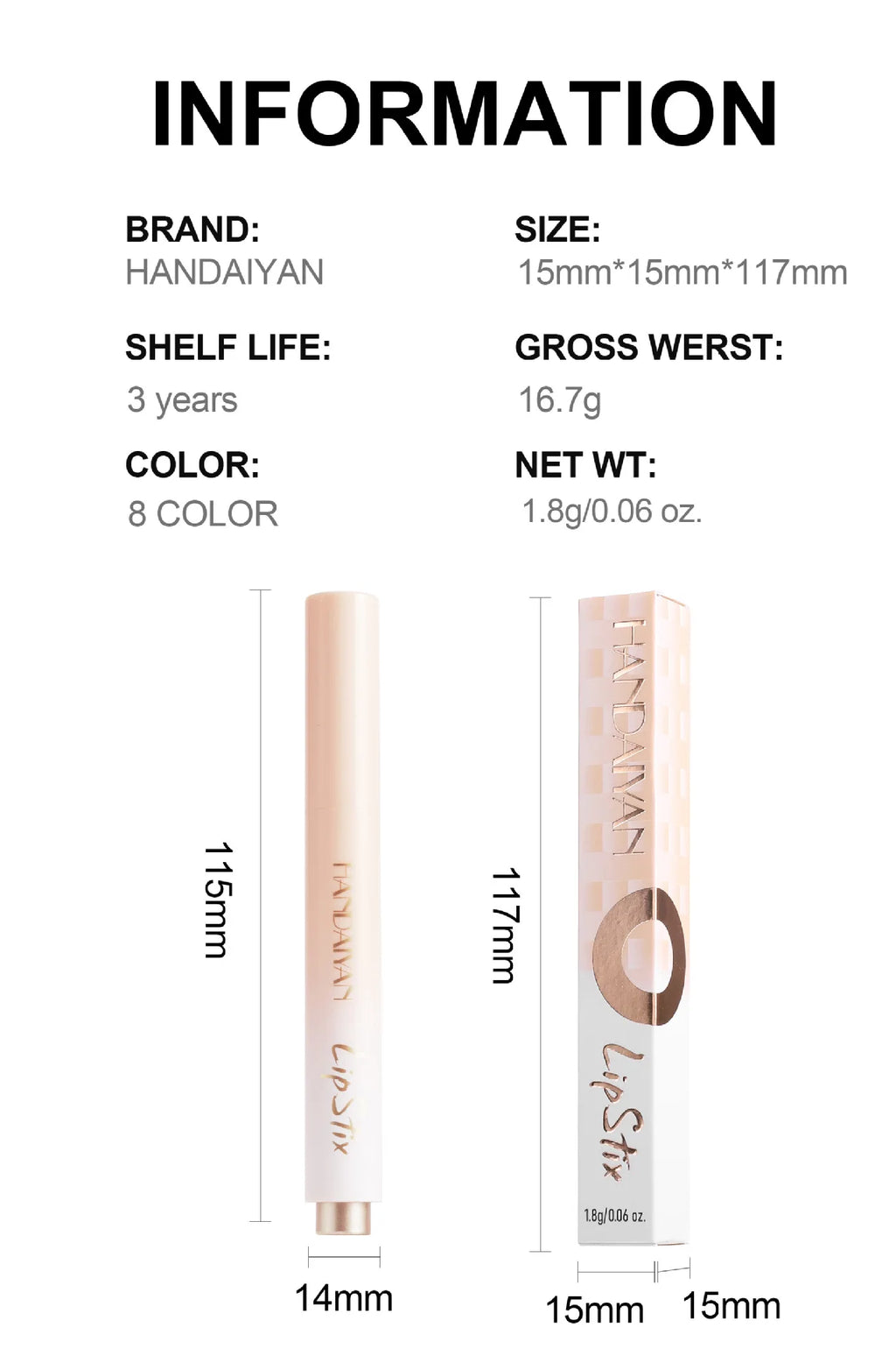 HANDAIYAN 8-color hydrating mirror color pressed lipstick pencil pearl long-lasting moisturizing hydrating lipstick pen