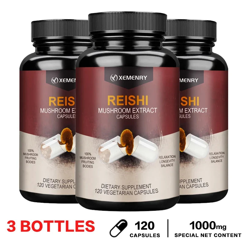 Reishi Capsules - Reishi Extract Helps with Longevity, Mood, Sleep and Immune Support Vegan Supplement Non-GMO