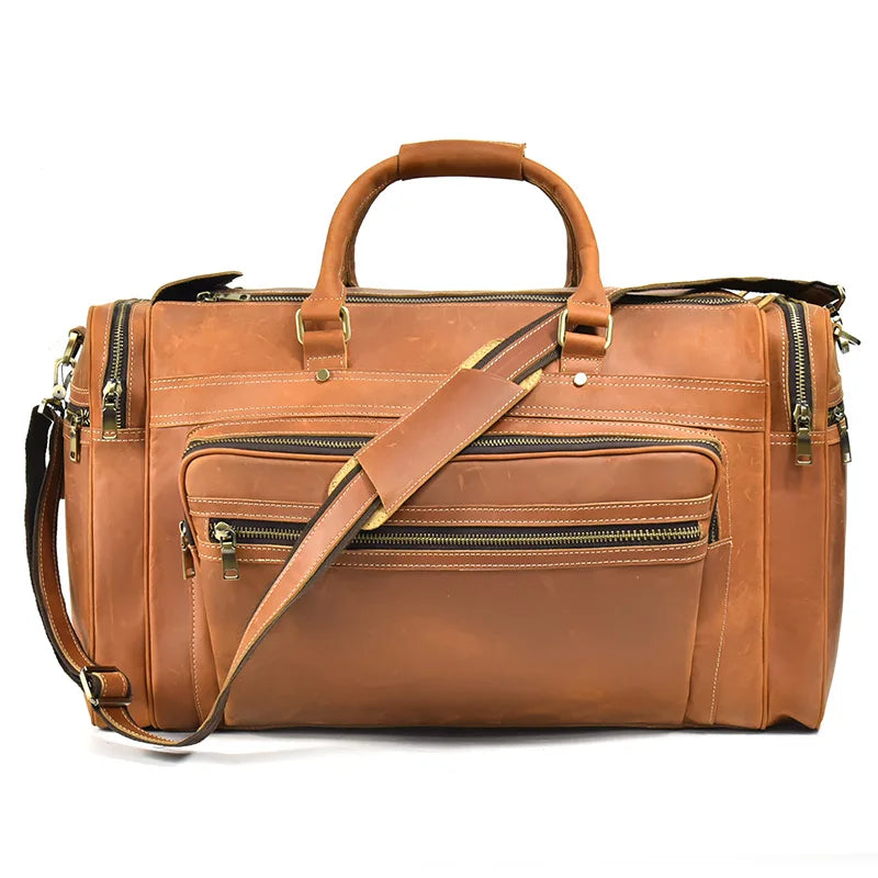 Luufan Crazy Horse Leather Men's Travel Bag Big Travel Duffel Durable Cowhide Weekend Bag Man Genuine Leather Luggage Tote Bag