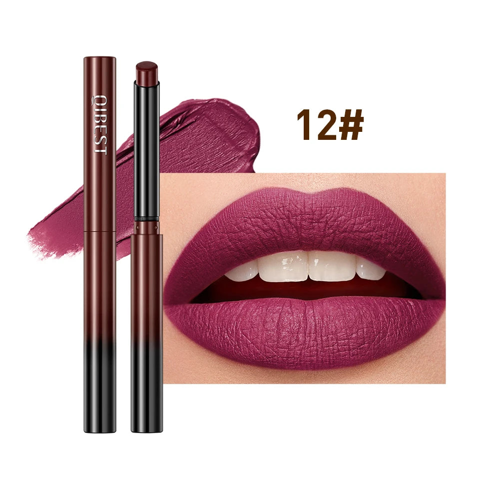 QIBEST 1PC Sexy Matte Lipstick Waterproof Long Lasting Color Rendering Non-stick Velvet Lips Liner Pencil Woman Makeup Cosmetics
