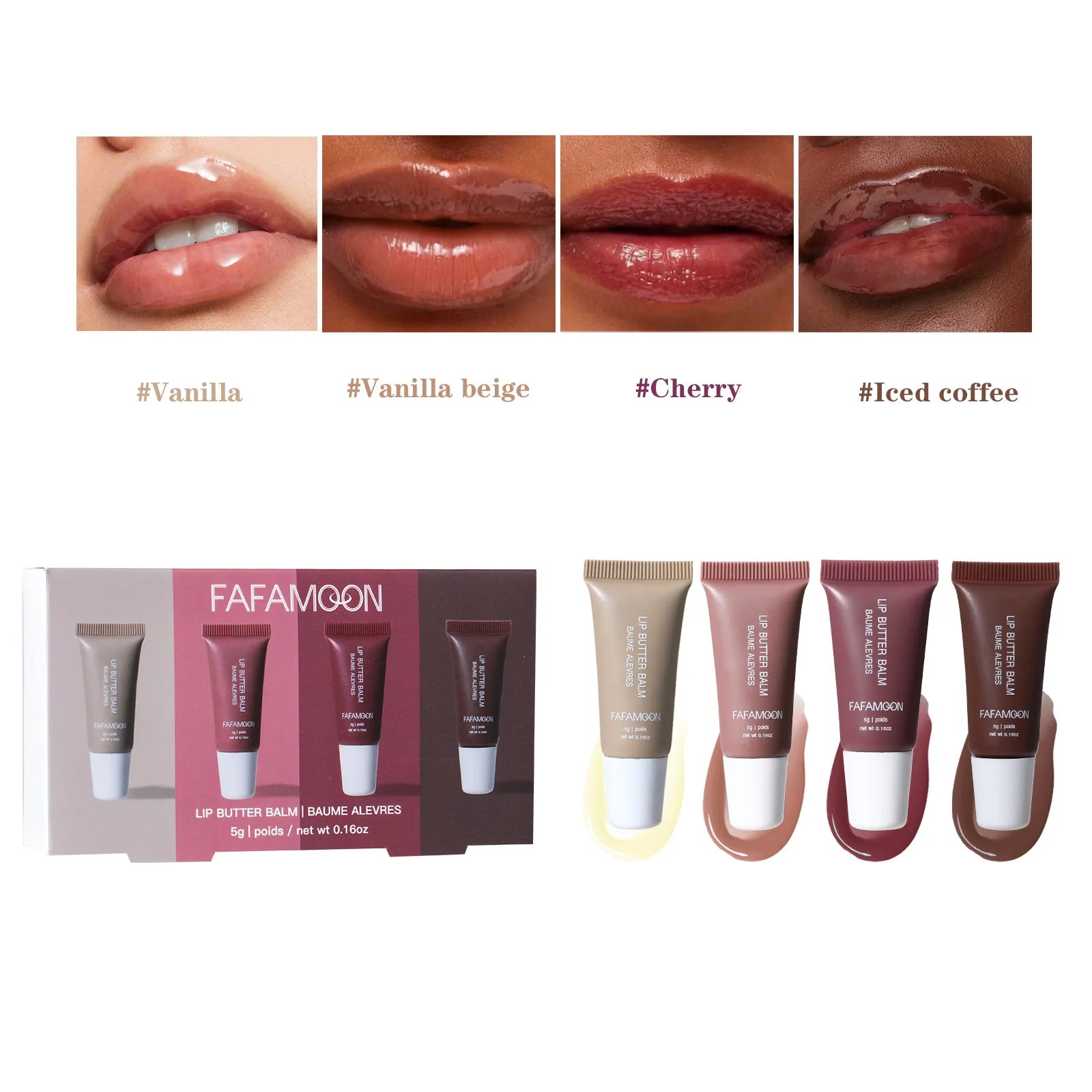 FAFAMON 4 Color Doodle Lip Butter Mirror Nourishing Lip Glaze Set Multicolor Plumping Lip Oil Moisturizing Glass Lip Oil Set