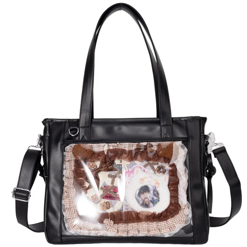 Womens Shoulder Bag Leather Sweet Lolita Jk Elegant Cute Casual Ita Bag Japanese Style Transparent Fashion Handbag