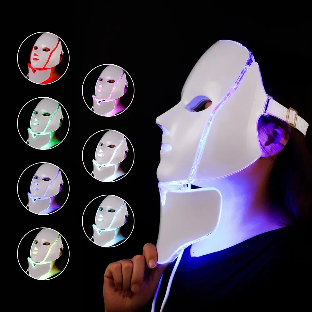 7 Colors Light LED Facial Mask with Neck Korean Photon Therapy Face Mask Red Light Therapy Acne Wrinkle Removal Beauty Skin Care