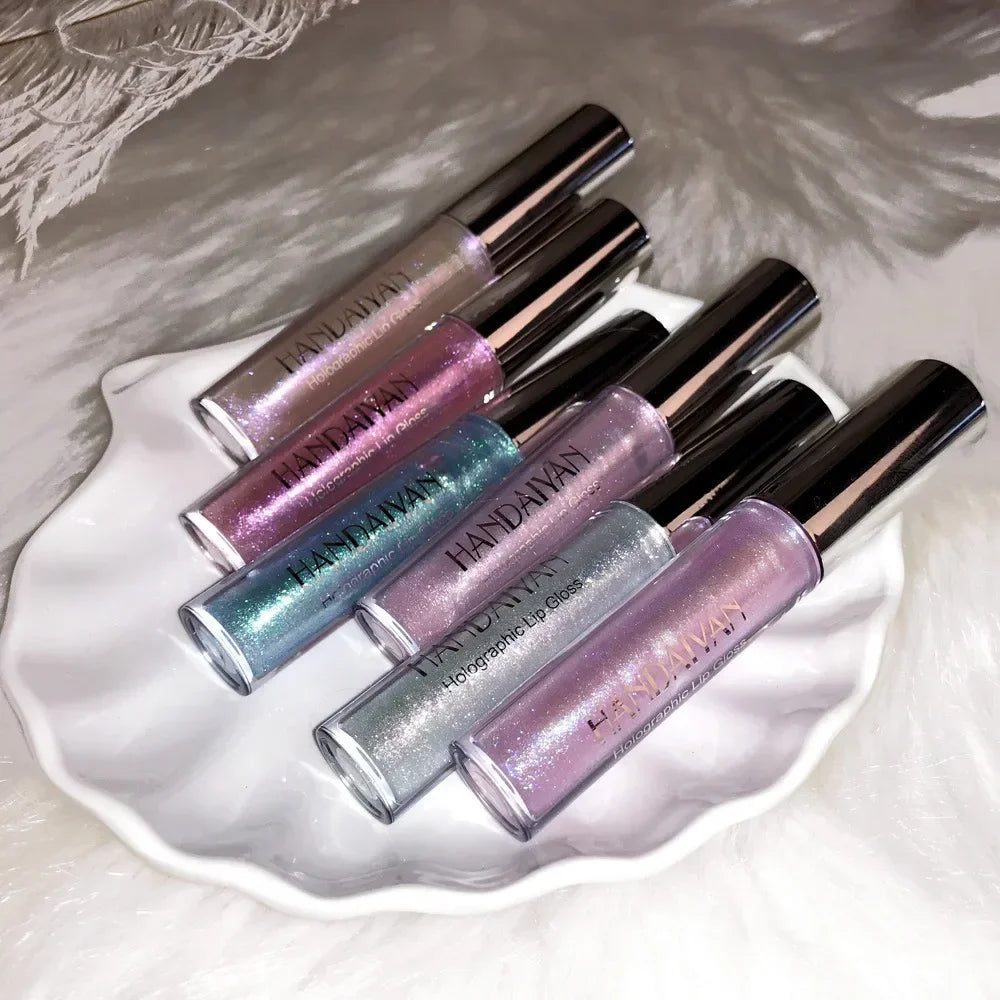 6 Colors Glitter Liquid Lip Gloss Tint Laser Holographic Lipstick Mermaid Glitter Lip Gloss Not Fading Lasting Lip Tint Cosmetic