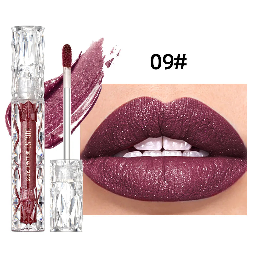 Diamond Shimmer Waterproof Lipgloss 10 Colors Liquid Lipstick Glitter Shiny Pearl Glaze Long Lasting Lip Tint Women Makeup