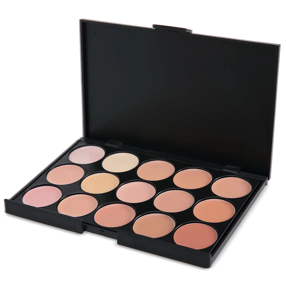 POPFEEL 15-Color Concealer Palette with Brush & Sponge-Multi-Functional for Blemish Coverage, Contouring, Body Tattoo Camouflage