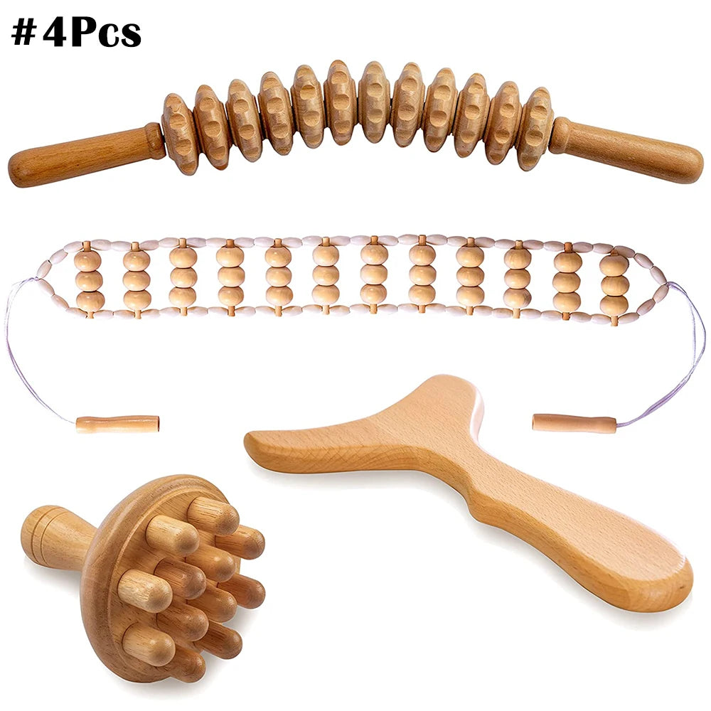 Wooden Therapy Massager Lymphatic Drainage Anti Cellulite Maderoterapia Kit - Body Contouring, Belly Waist Muscle Massage Relax