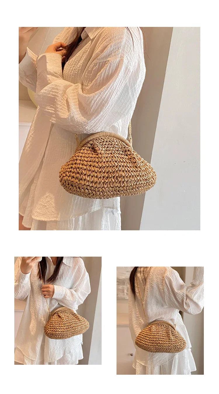 2025 Summer New Straw Weaving Crossbody Bag Fashionable and Casual Shell bag Women's Shoulder Bags with Excellent Texture bolsas