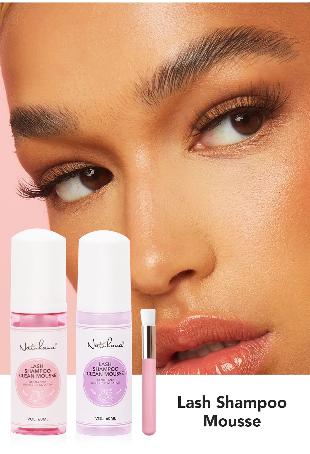 Natuhana 60ml Eyelash Extension Shampoo Mousse False Eyelashes Glue Accessories Lash Cleaning Foam No Stimulation Makeup Tools