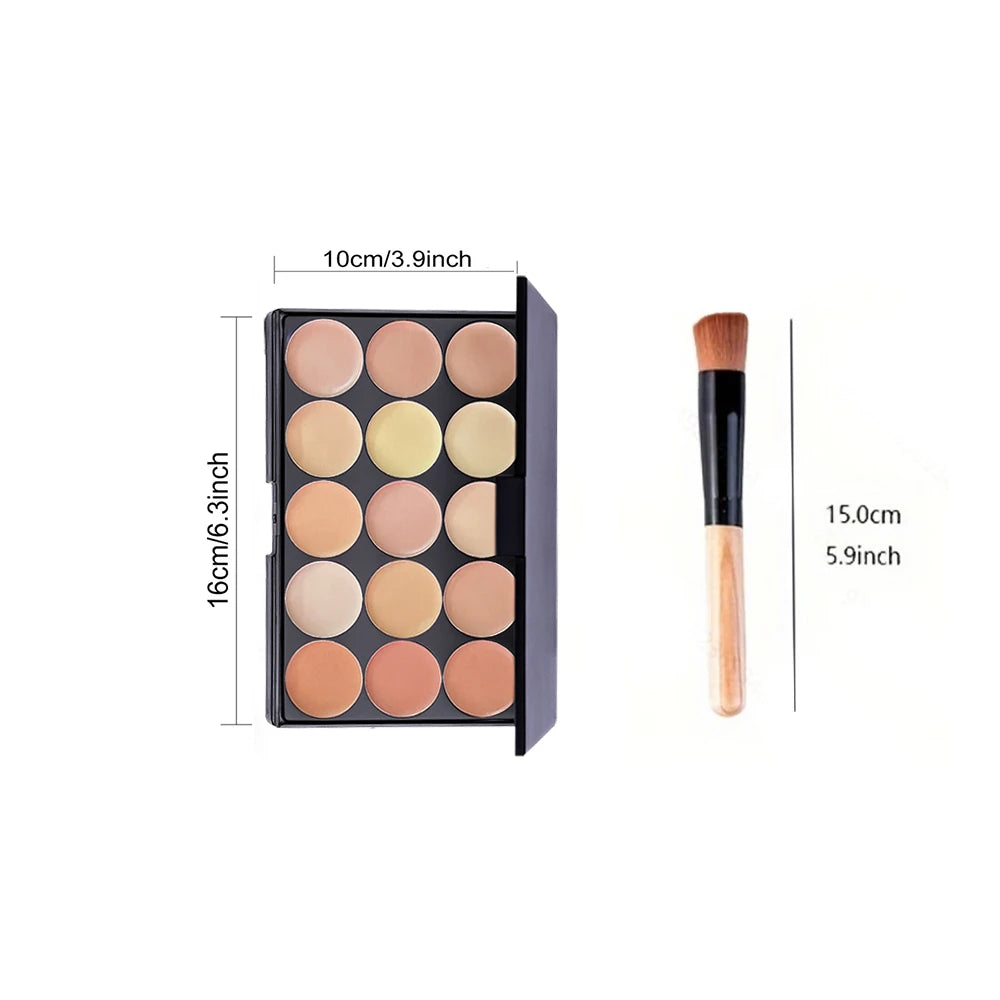 POPFEEL 15-Color Concealer Palette with Brush & Sponge-Multi-Functional for Blemish Coverage, Contouring, Body Tattoo Camouflage