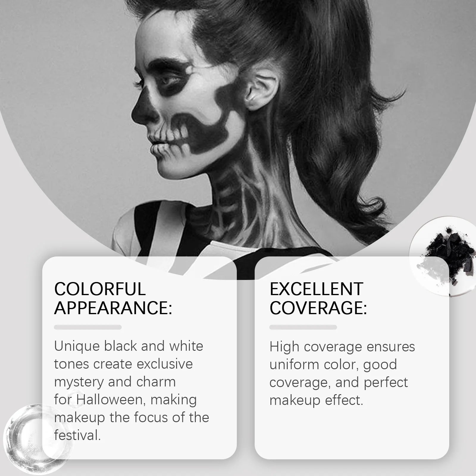 Black & White Face Body Paint Kit with Brushes Long-Lasting Makeup For Halloween Festive Fun Makeup Accessories Makeup Set