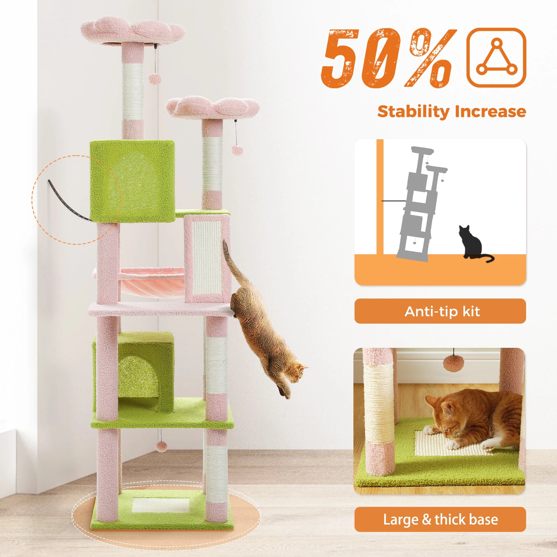 Multi-Level Cat Tree with Scratching Posts, Cozy Condo, Hammock, Large Cat Tower for Indoor Cats, Cat Scratching Board, Cat Toys