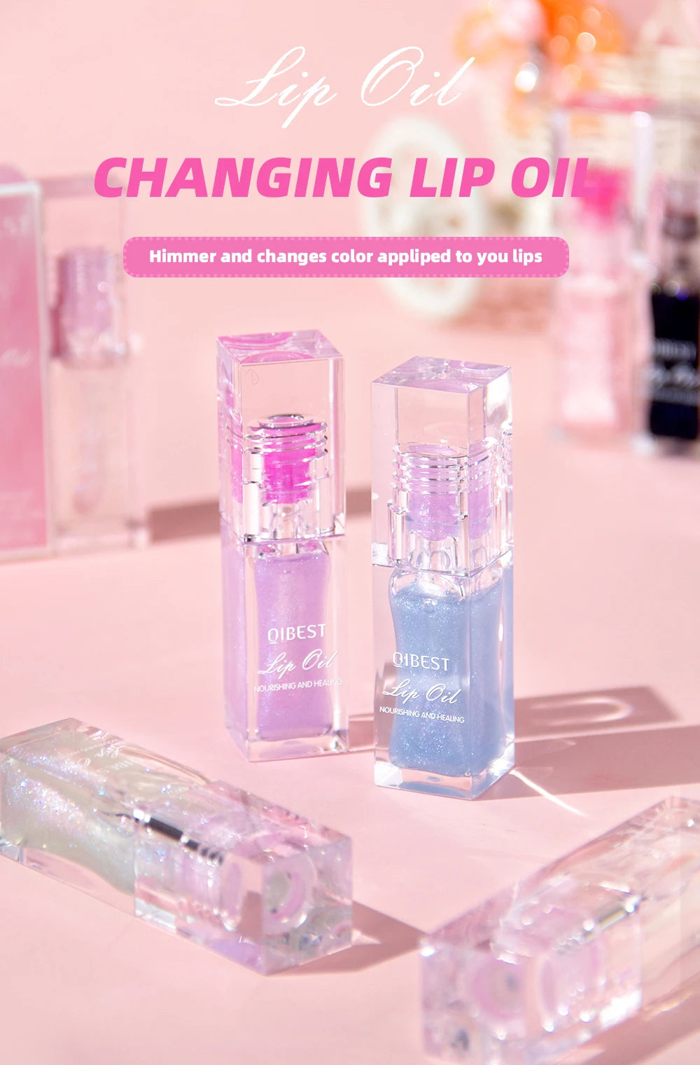 QIBEST Lip Oil Magic Warm Color Changing Lipstick Balm Lip Glaze Transparent Moisturizing Lipgloss Shiny Glitter Lips Cosmetics