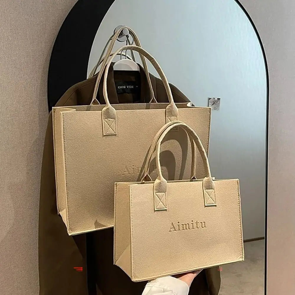 S/M/L Women Korean Simple Felt Shoulder Bag Fashion Solid Color Messenger Bag Handbag Large Capacity Travel Casual Crossbody Bag