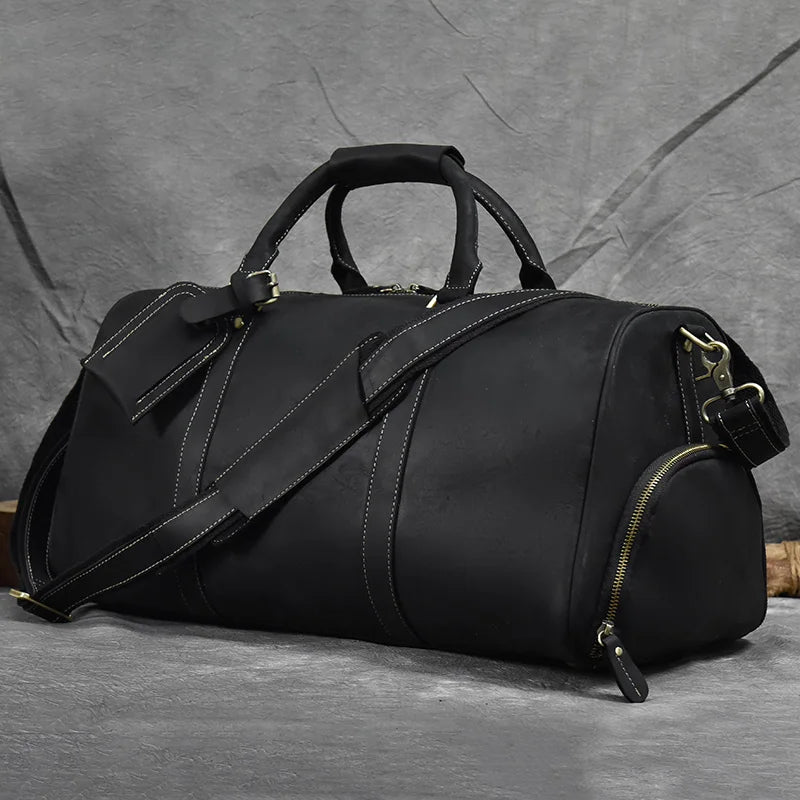 Fashionable Style Men's Leather Travel Handbags Real Cowhide Leather Duffle Bags For Man Male Weekend Bags With Shoe Pocket