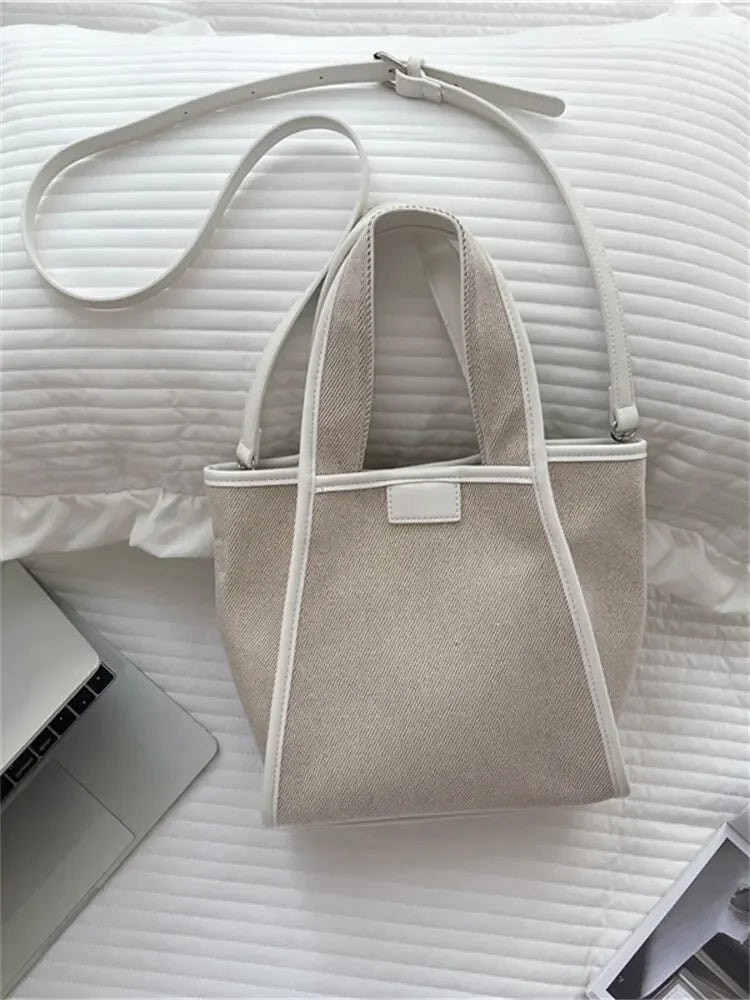 Men And Women New Fashion Canvas Clutch Single Shoulder Crossbody Bag Large Capacity Color Collision Clash Tote Bucket Bag