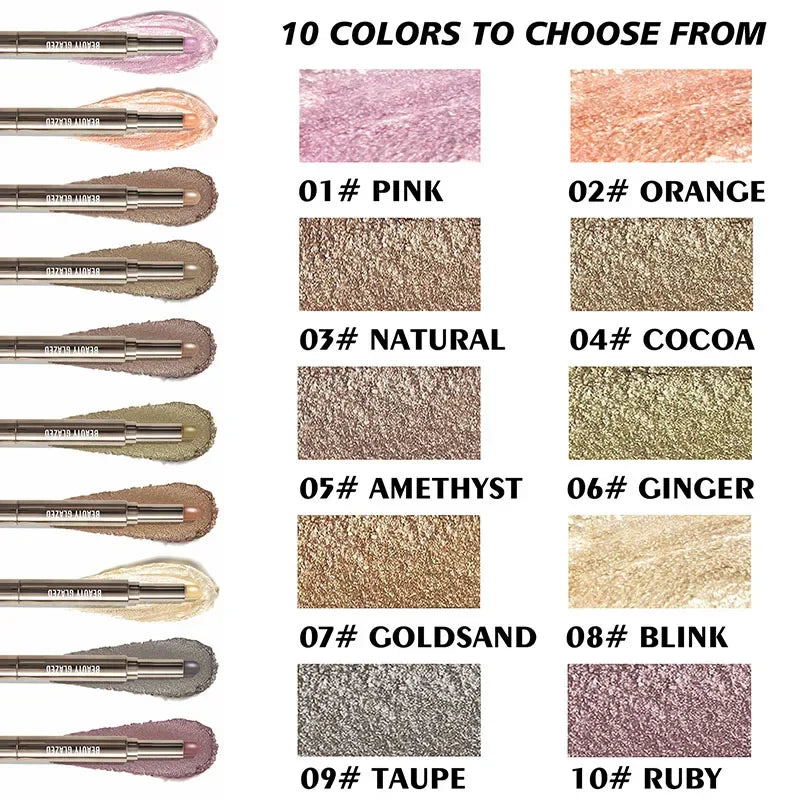 10 Color Double Ended Eye Shadow Stick With Sponge Brush Pearlescent Lasting Eyeshadow Pen Contouring Portable Makeup Cosmetics