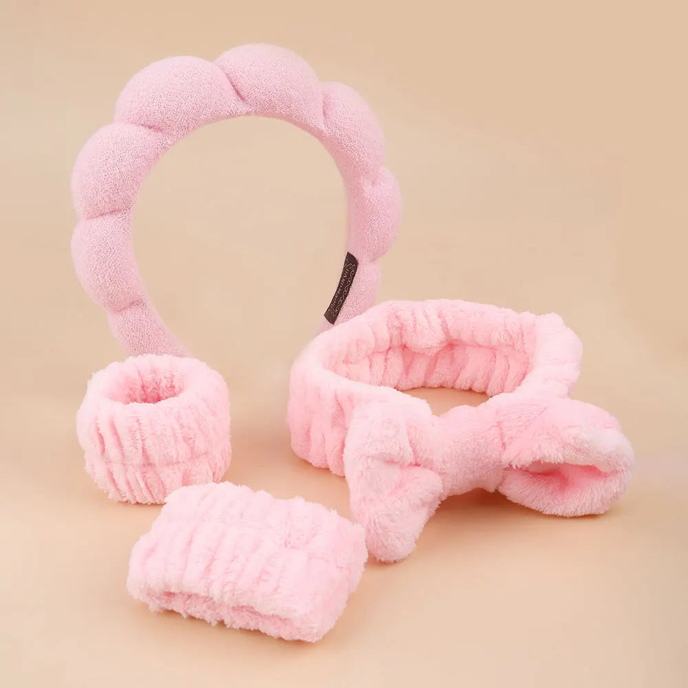 4pcs Skincare Accessories For Face Wash Skincare Hair Accessories，Sponge Spa Headbands & Wristband Set, For Washing Face Makeup