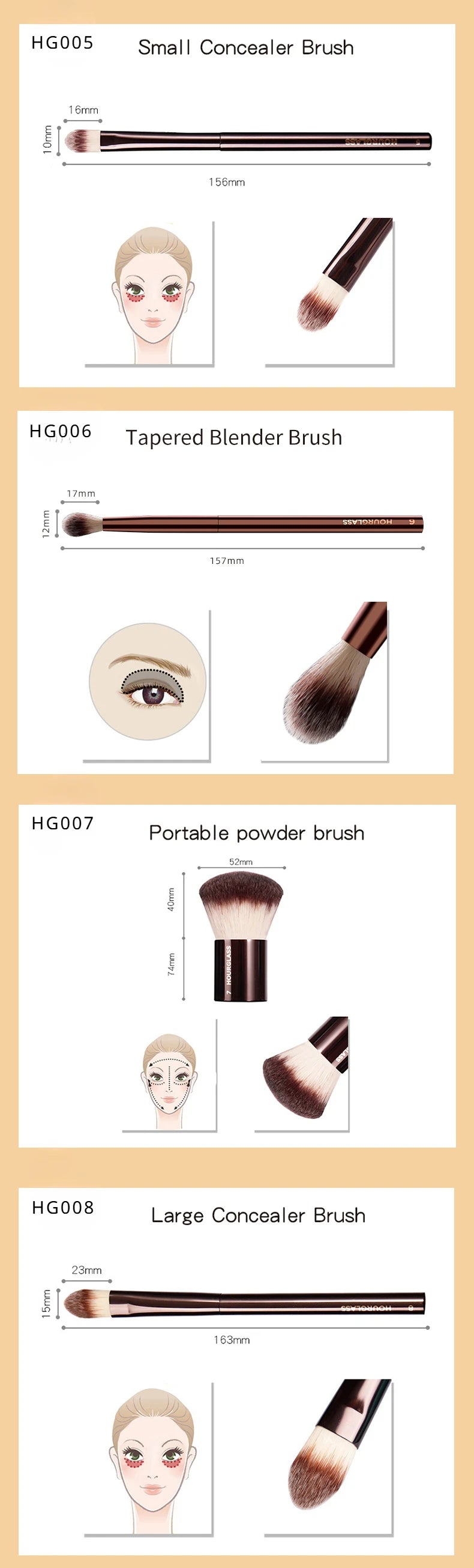 Hourglass Brushes Makeup Brushes Powder Foundation Concealer Blusher Bronzer Lip Brush Eyeliner Eye Shadow Eyebrow Eyelash Brush