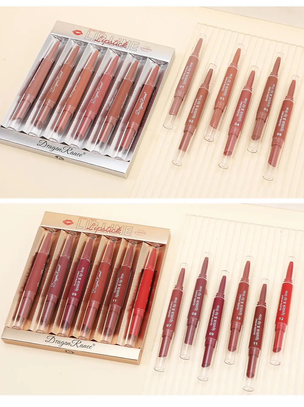 Six Double-Ended Lipstick Set, Velvet Matte Matte Lipstick, Lip Gloss, Easy to Color, Non-Fading, Non-Stick Lipstick Set