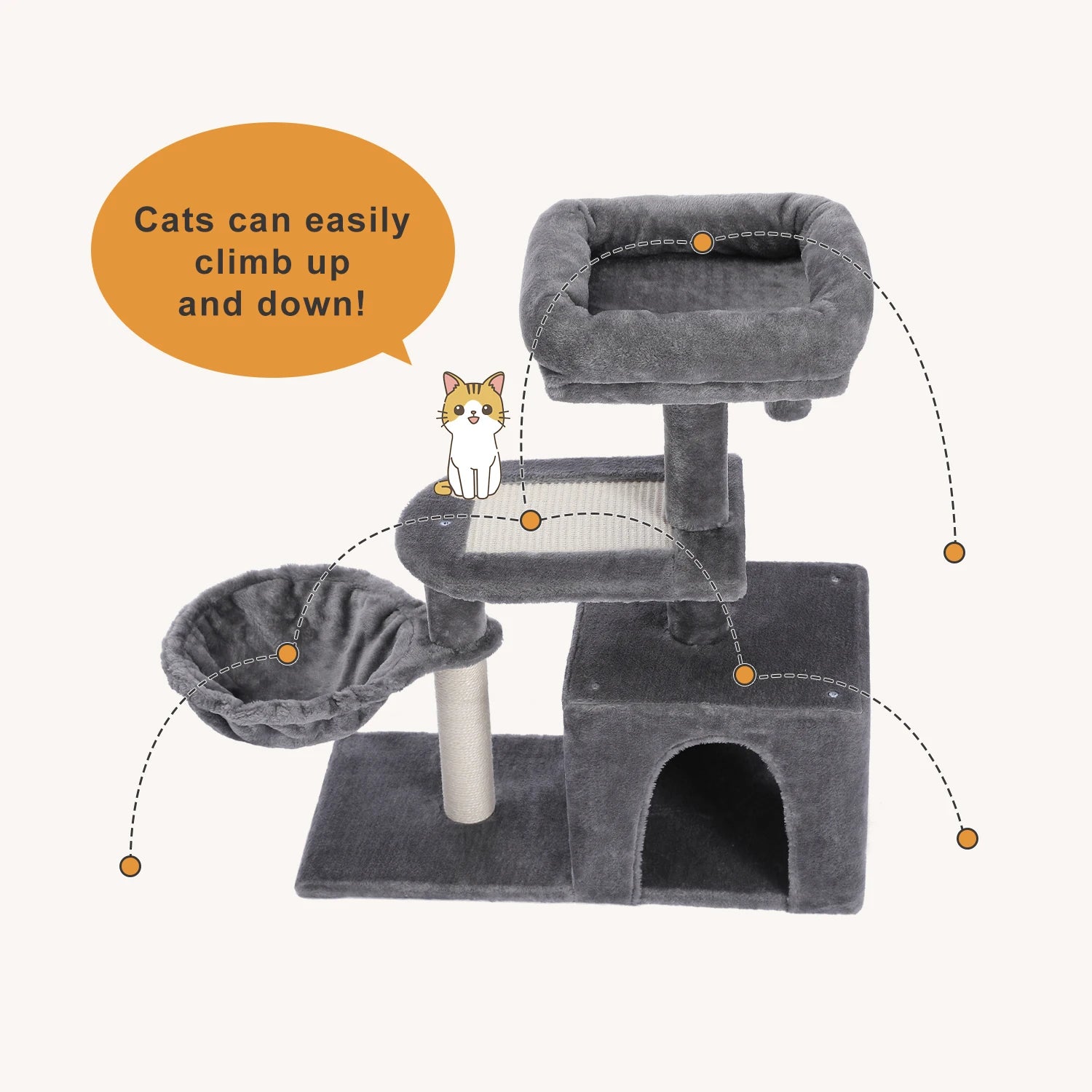 Cat Tree for Small Indoor Cats, Plush Cat Tower with Large Cat Condo, Deep Hammock and Sisal Cat Scratching Post for Kittens