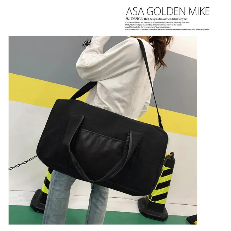 Canvas Simple Travel Luggage Handbags Solid Durable Duffel Shoulder Bags Crossbody Weekend Carry Organizer for Men Women
