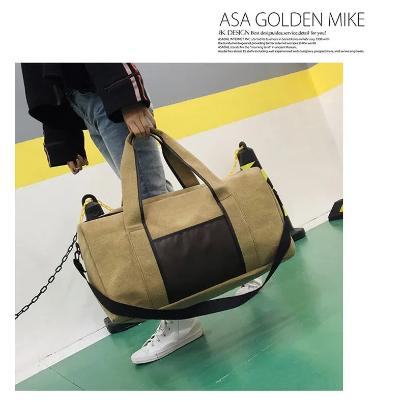 Canvas Simple Travel Luggage Handbags Solid Durable Duffel Shoulder Bags Crossbody Weekend Carry Organizer for Men Women