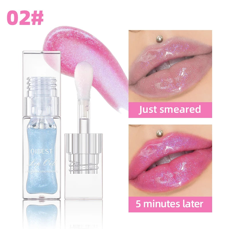QIBEST Lip Oil Magic Warm Color Changing Lipstick Balm Lip Glaze Transparent Moisturizing Lipgloss Shiny Glitter Lips Cosmetics