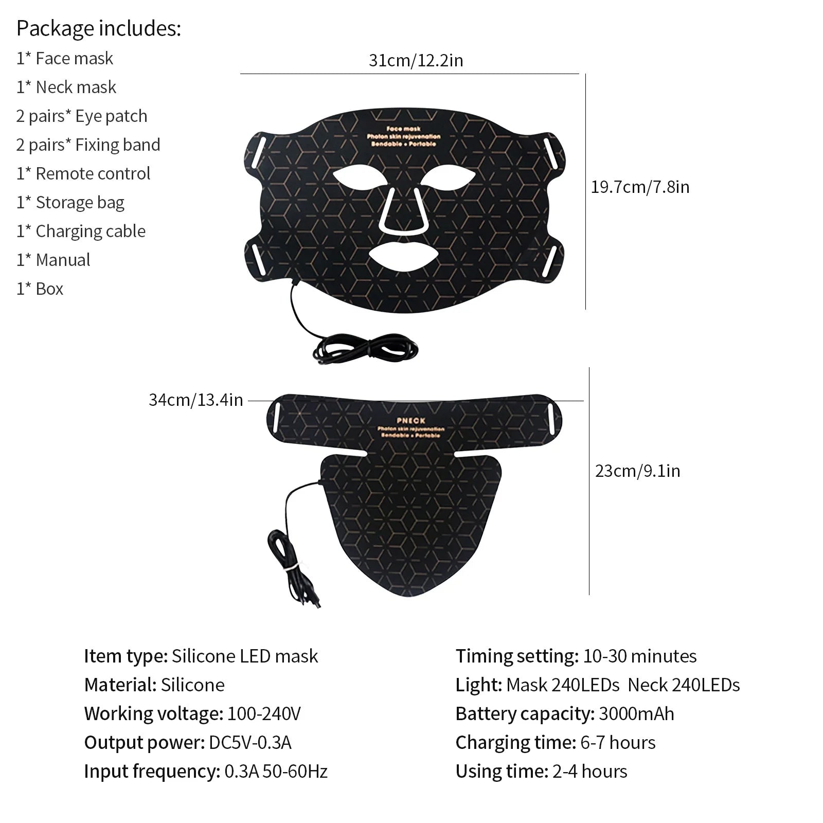 Silicone LED Mask Face With Neck 4 Colors LED Light Photon Infrared Therapy Flexible Facial Mask Repair Skin Brighten Skin Tone