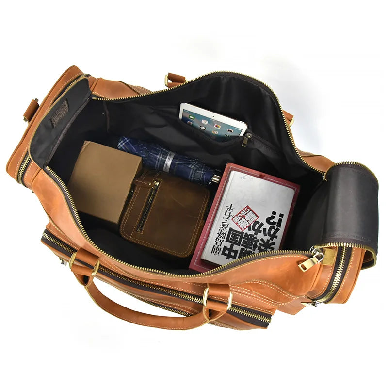 Luufan Crazy Horse Leather Men's Travel Bag Big Travel Duffel Durable Cowhide Weekend Bag Man Genuine Leather Luggage Tote Bag