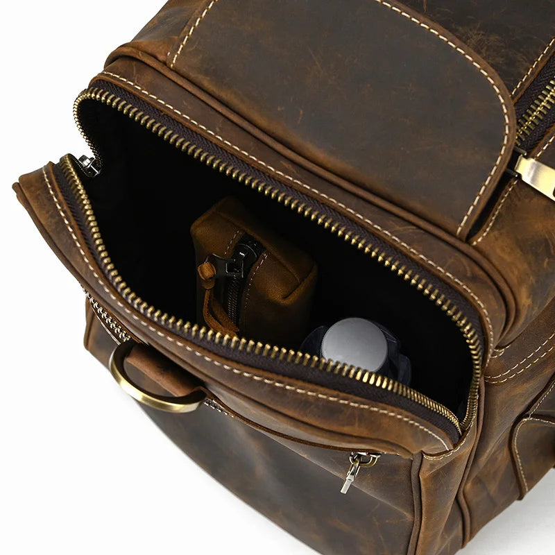 Luufan Crazy Horse Leather Men's Travel Bag Big Travel Duffel Durable Cowhide Weekend Bag Man Genuine Leather Luggage Tote Bag