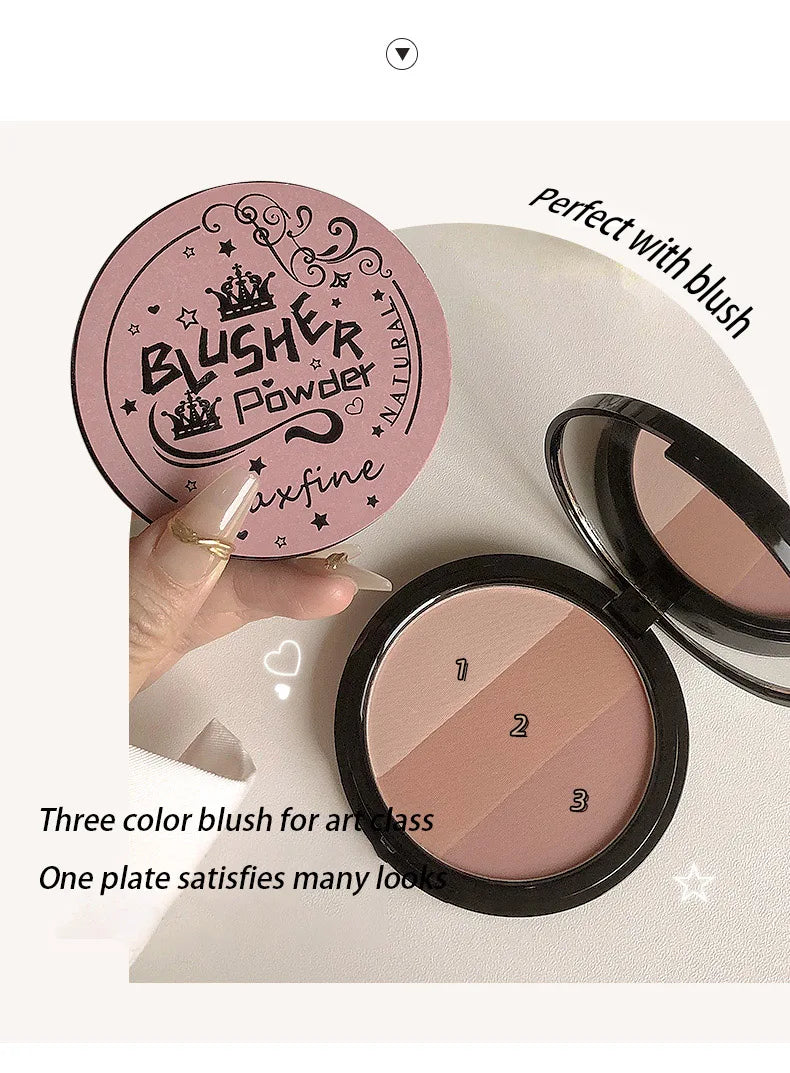 Three-color Blush Palette Delicate Long-lasting Waterproof Non-fading Eyeshadow Blush Integration Tray