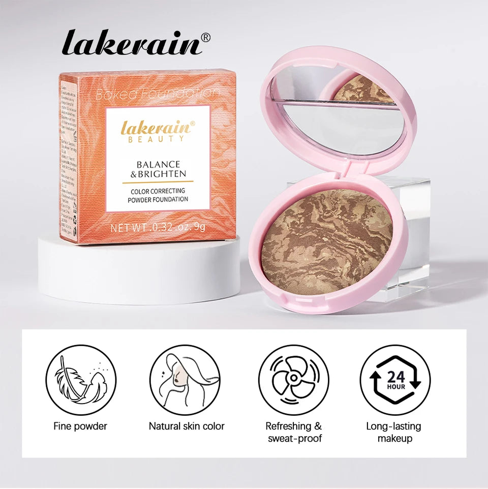 NEW YORK Baked Brighten Color Correcting Powder Foundation Fair Buildable Light to Medium Coverage Demi-Matte Natural Finish
