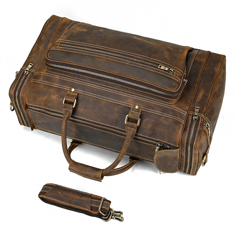 Luufan Crazy Horse Leather Men's Travel Bag Big Travel Duffel Durable Cowhide Weekend Bag Man Genuine Leather Luggage Tote Bag