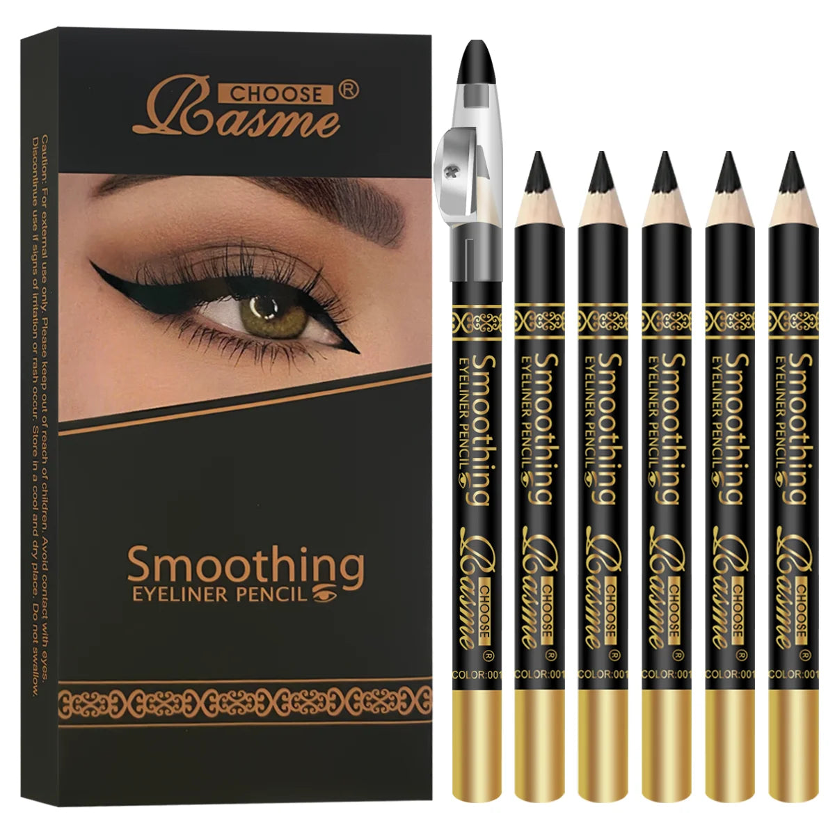 6pcs Waterproof Black Eyeliner Pencils-Smudge-Proof, Long-Lasting &Beginner-Friendly Eye Makeup