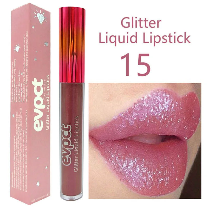 15 Color Glitter Liquid Lipsticks Shimmer Shiny Lipgloss Pearlescent Lip Tint Waterproof Long Lasting Matte Diamond Lips Glaze